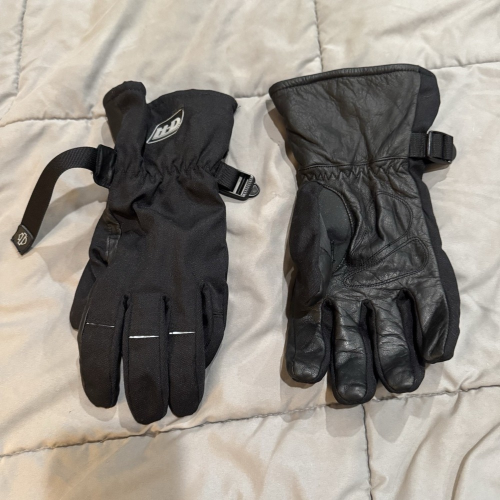 Harley-Davidson Men's Black Nylon Leather Riding Gloves Full Finger Medium M